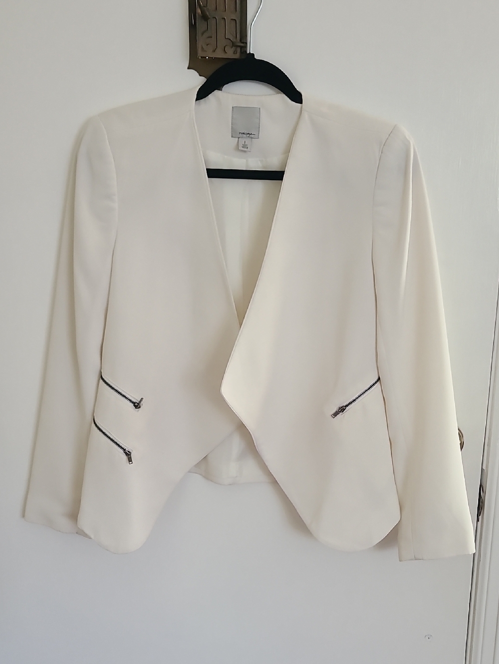 Halogen Ivory Open-Front Draped Blazer with Zip Accents